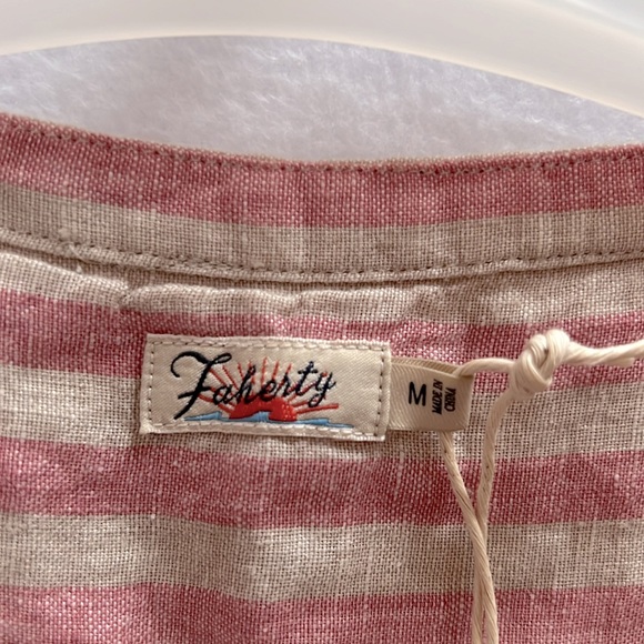 Faherty Isha linen dress pink and natural striped - Picture 4 of 6